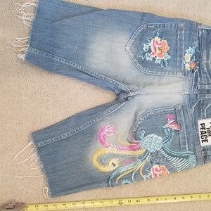 People for Peace Embroidered Distressed DenimCapri